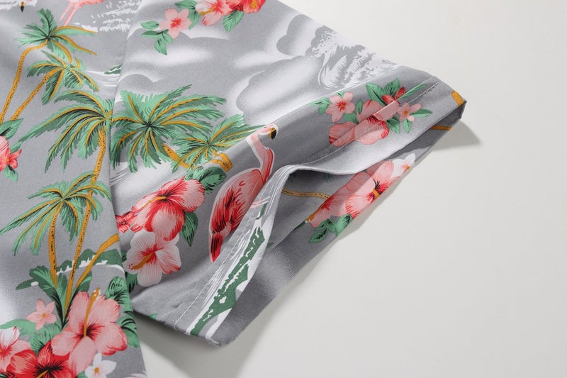 SSLR Mens Hawaiian Shirt Flamingos Casual Short Sleeve Button Down Shirts Aloha Shirt (Large, Light Grey) - Image 4
